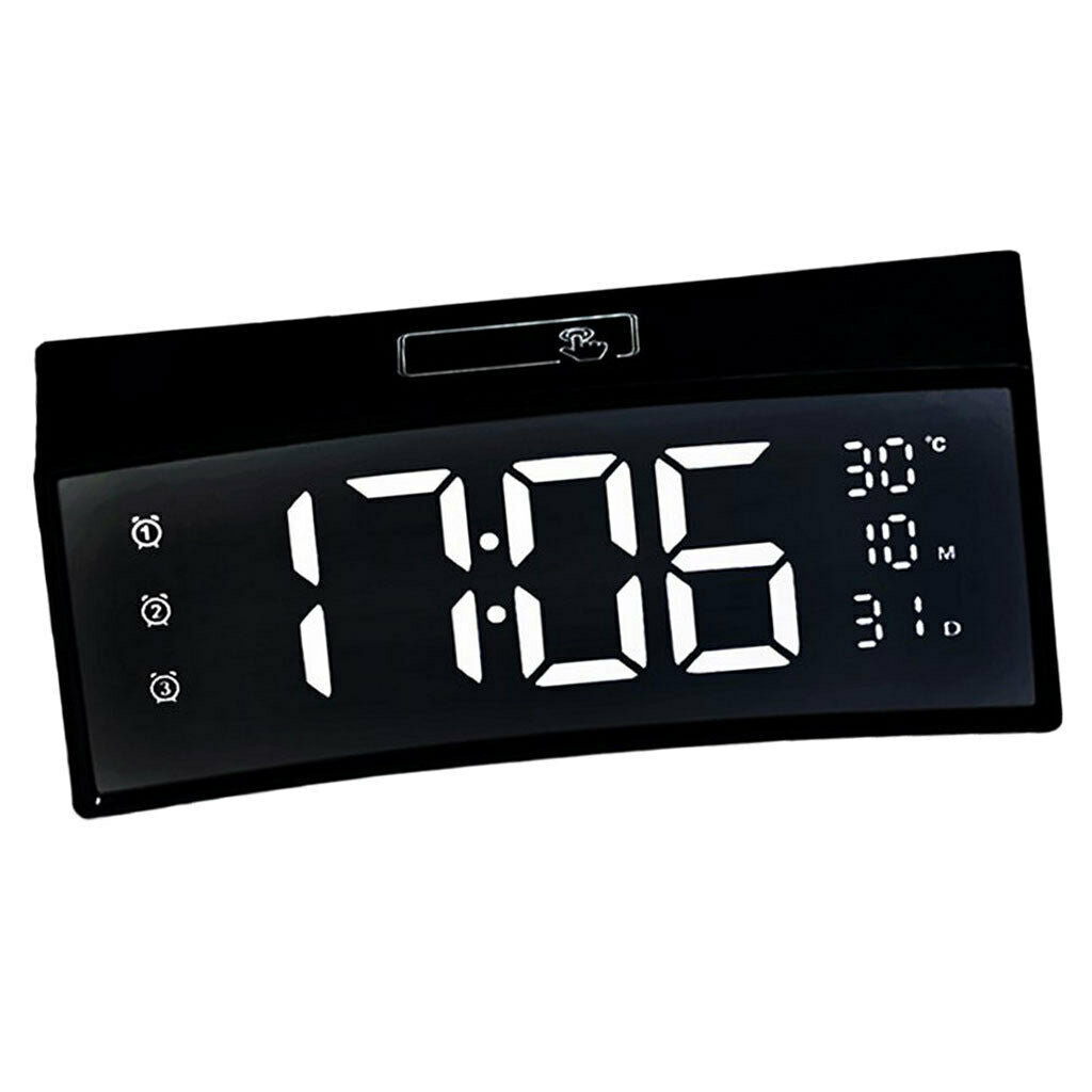 Multifunctional Arc-shaped LED Screen Electronic Digital Alarm Clock Black