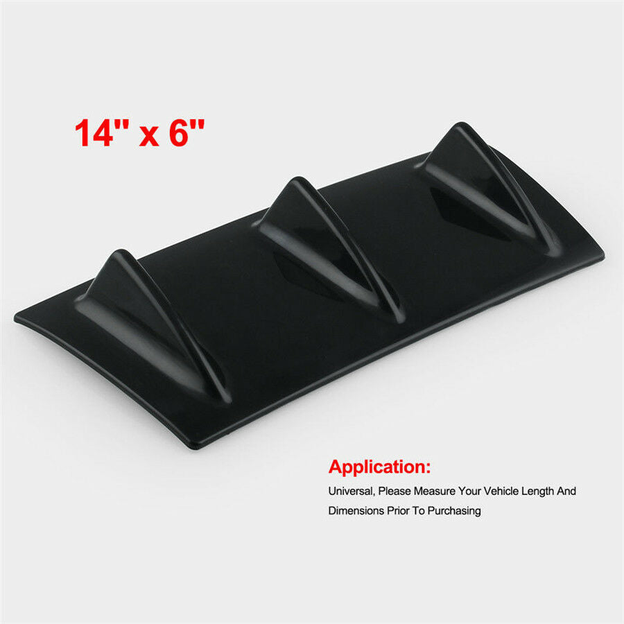 1xUniversal Rear Bumper Lip Chassis Diffuser Spoiler 3 Fin Shark Fin Style Gloss