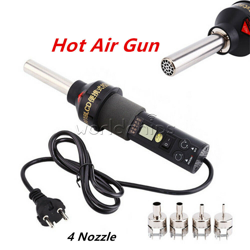 220V EU Plug GJ 8018LCD 450W Soldering Station Hot Air Gun Desolder + 4 Nozzles