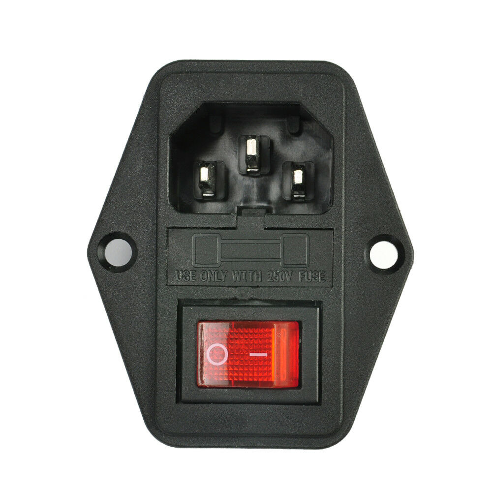 Universal 10A 250V 3 Pin IEC320 C14 AC Inlet Male Plug Power Socket Fuse Switch