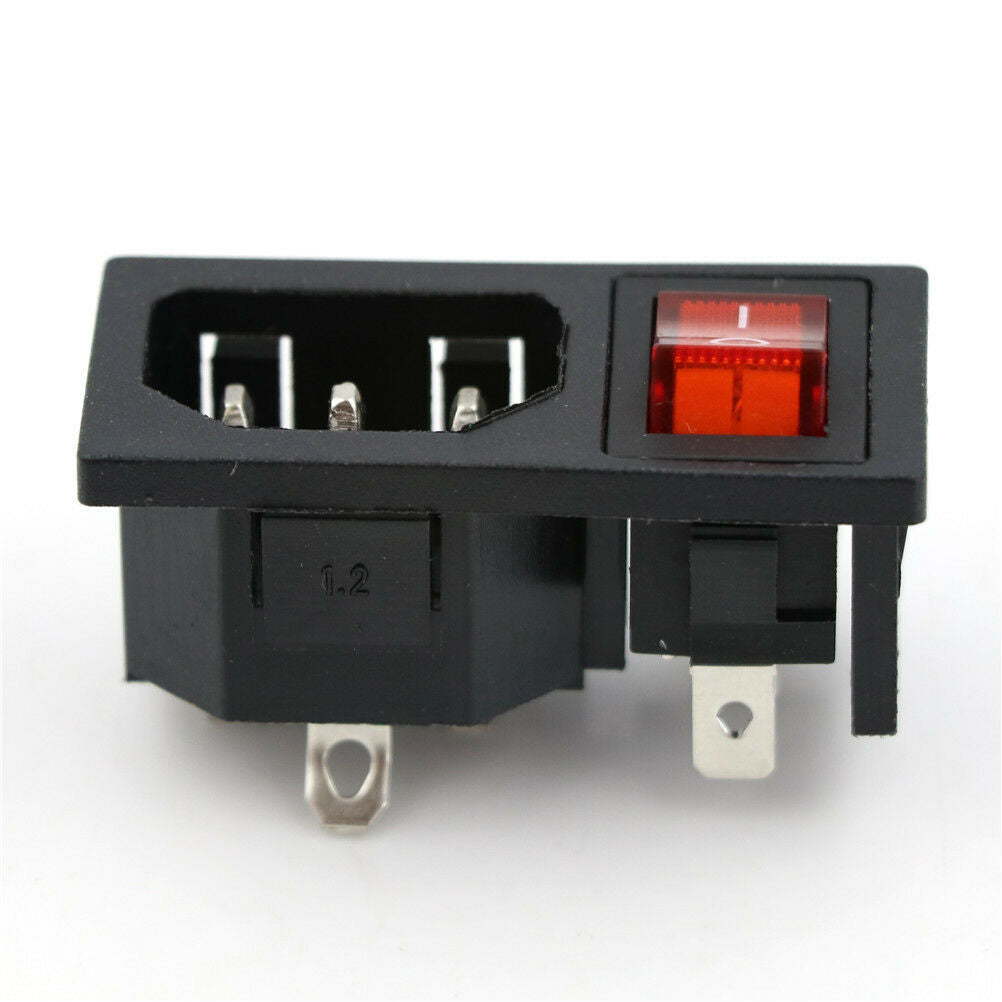 Power Socket Connector On/Off SPST Red Rocker Switch AC 250V 10A .l8