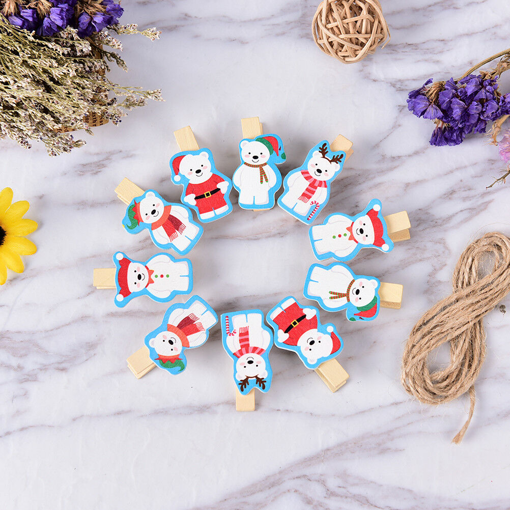 10PCS/Set Christmas Bear Wood Clips Photo Paper Pegs Clothespin Craft Deco.l8