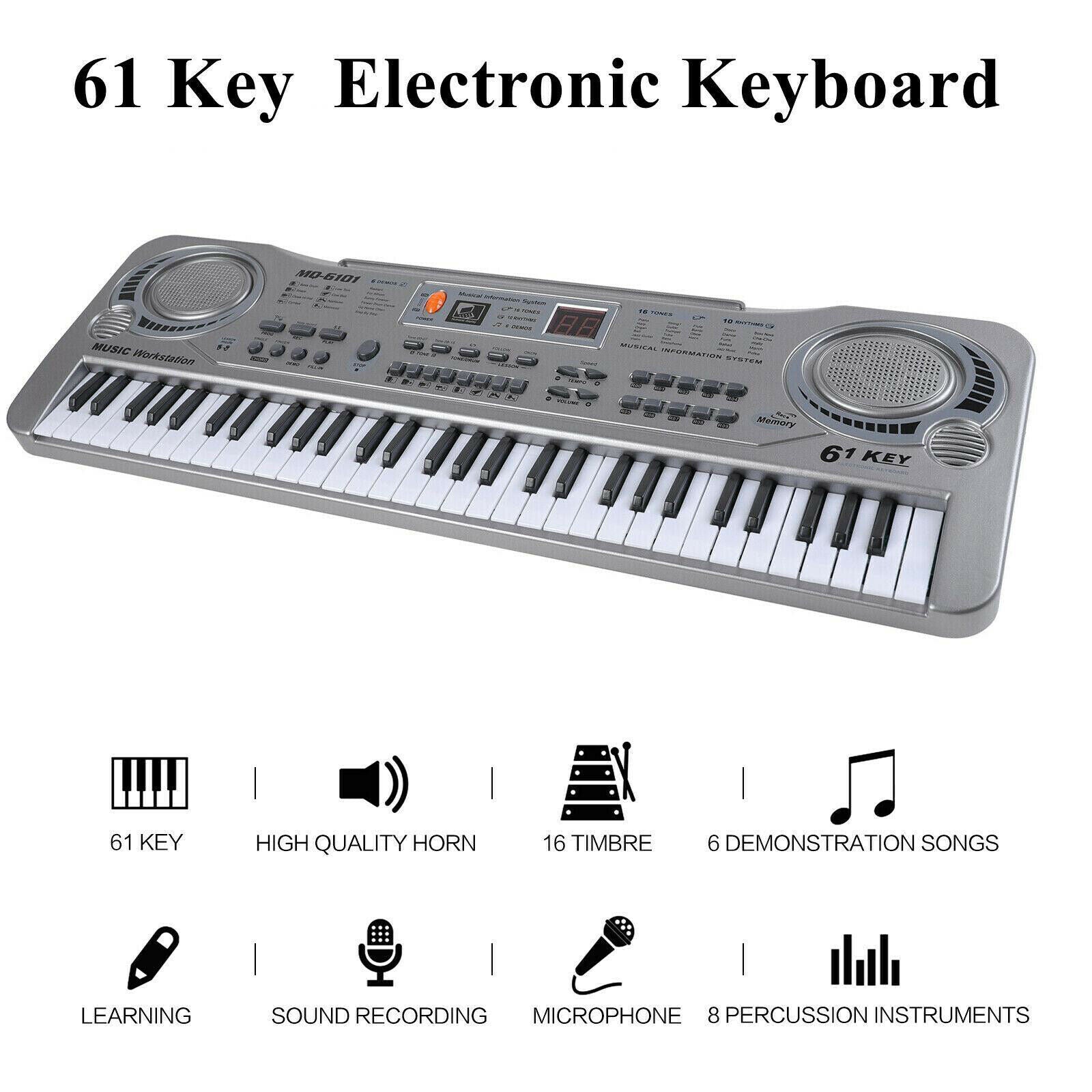 Portable Electronic 61 Keys Piano Keyboard Music Instrument for Adults Kids