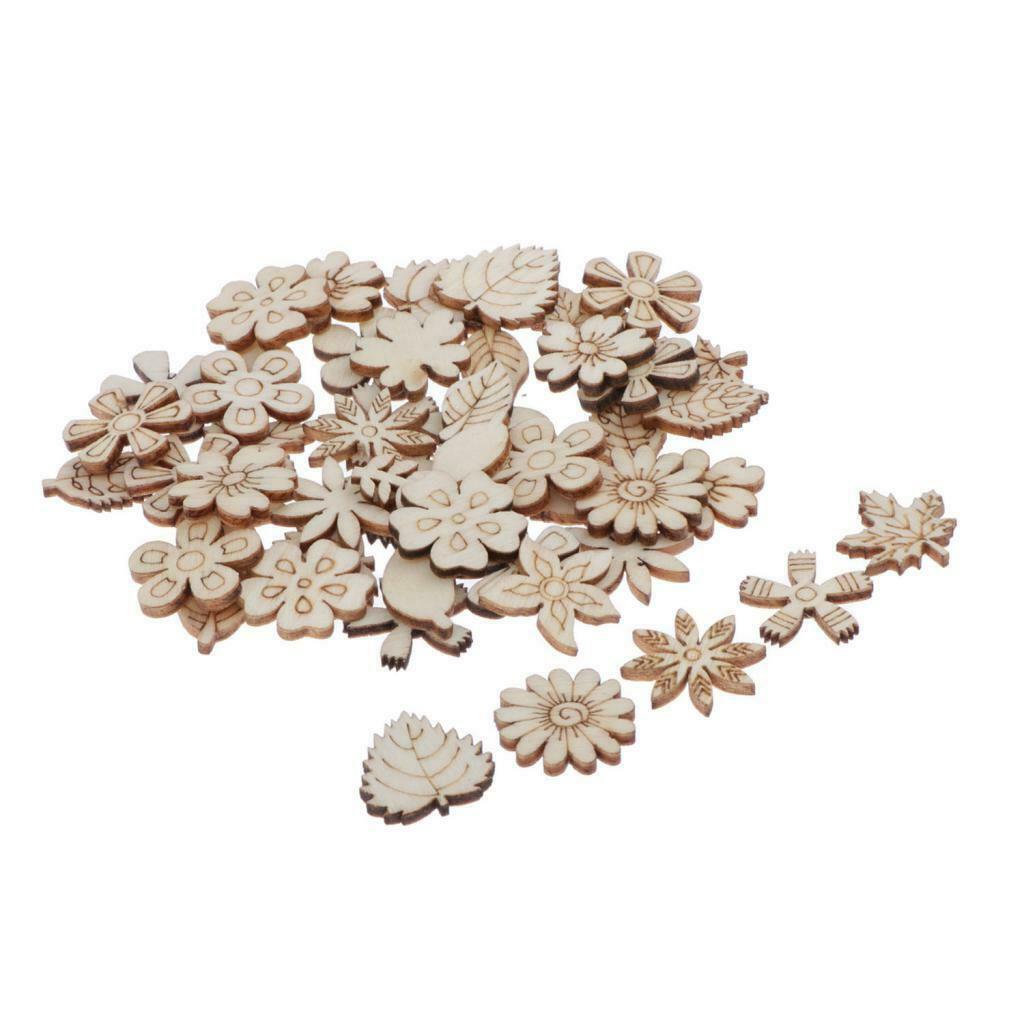50Pcs/set Unfinished Wood Embellishments Ornament Mini Cuts Wood Shapes DIY Wood