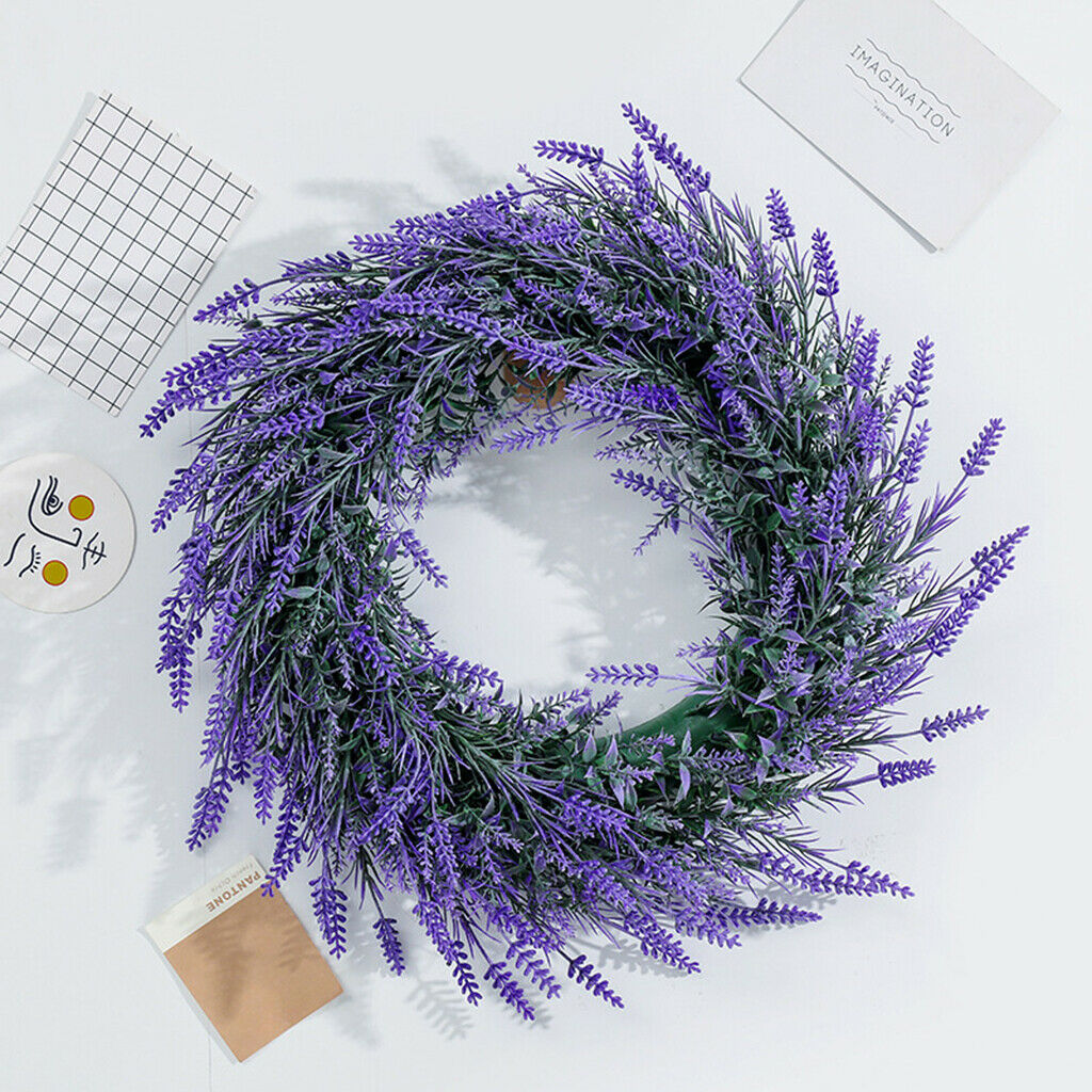15'' Artificial Lavender Wreath Greenery Garland Front Door Hang Home Decors