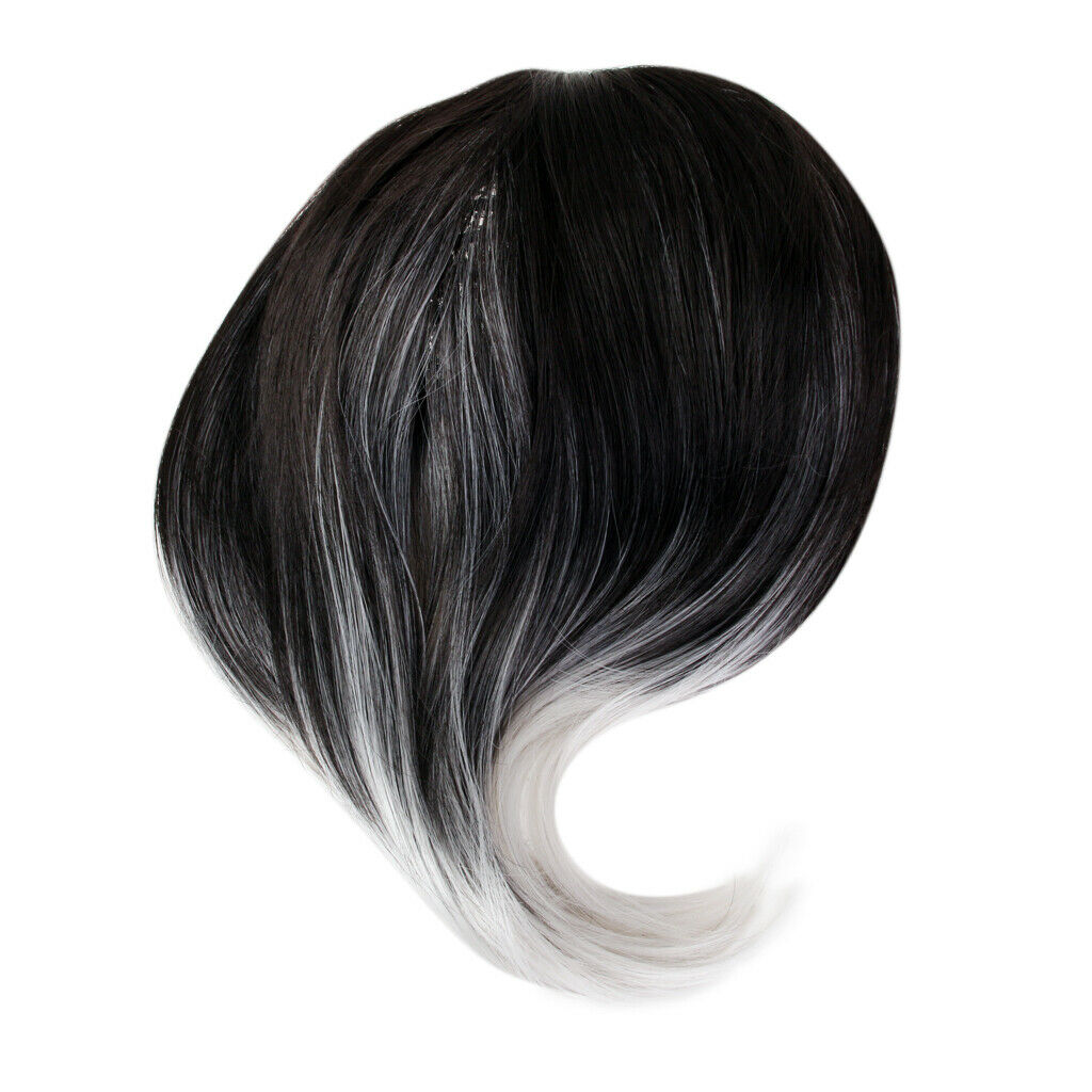Ladies Straight Synthetic Wig Ombre Color Black Mixed Grey Fiber Wig 40