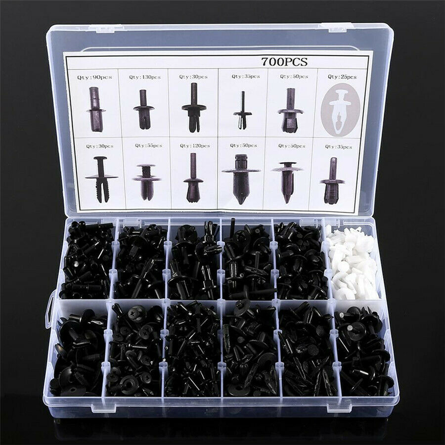 700PCS Auto Body Retainer Clip Plastic Fastener Push Rivet Clip W/ Remover Plier