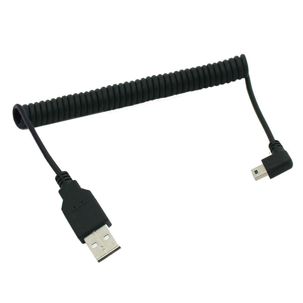90 Degree Angle Spiral Coiled USB A Male to Mini B 5pin Male Plug Cable