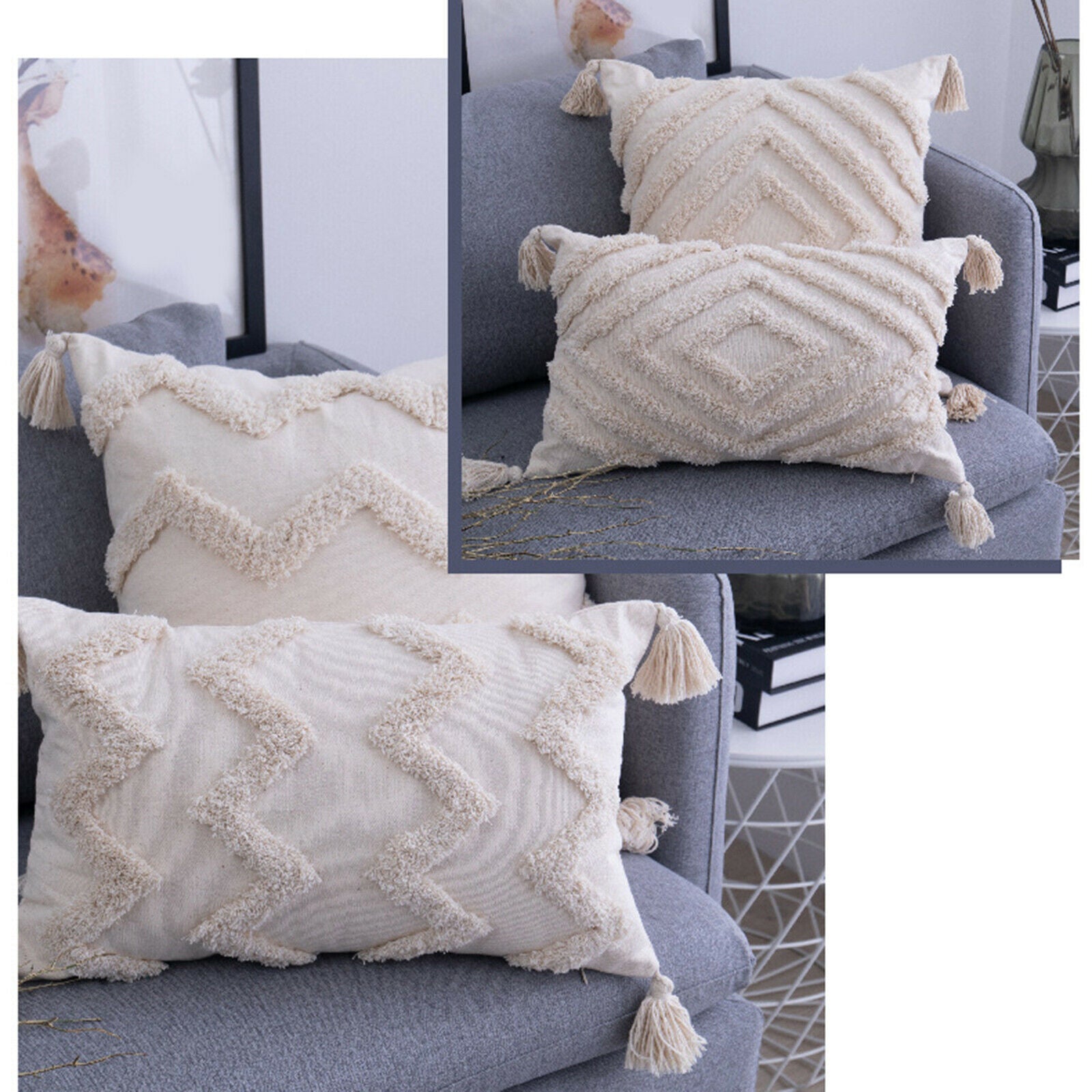 2Pcs Moroccan Throw Pillow Covers Woven Tufted for Couch Sofa Cushion Covers