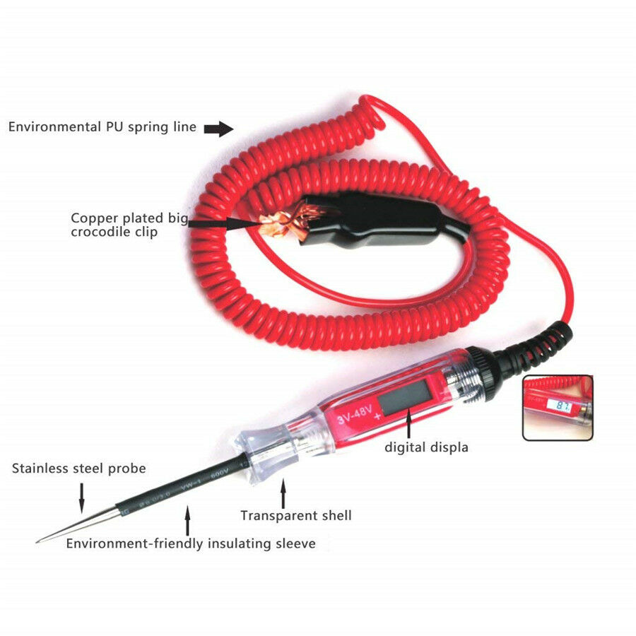 3V-48V Digital LCD Electric Circuit Tester Test Light Car Trailer RV Snowmobile