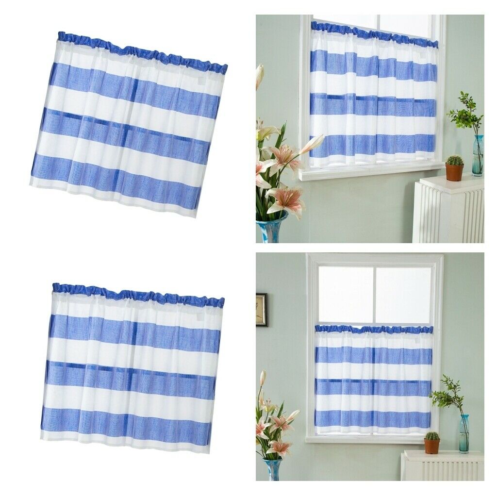 2pcs Short Window Tiers Balcony Window Drape Shade Curtain Blue Curtains