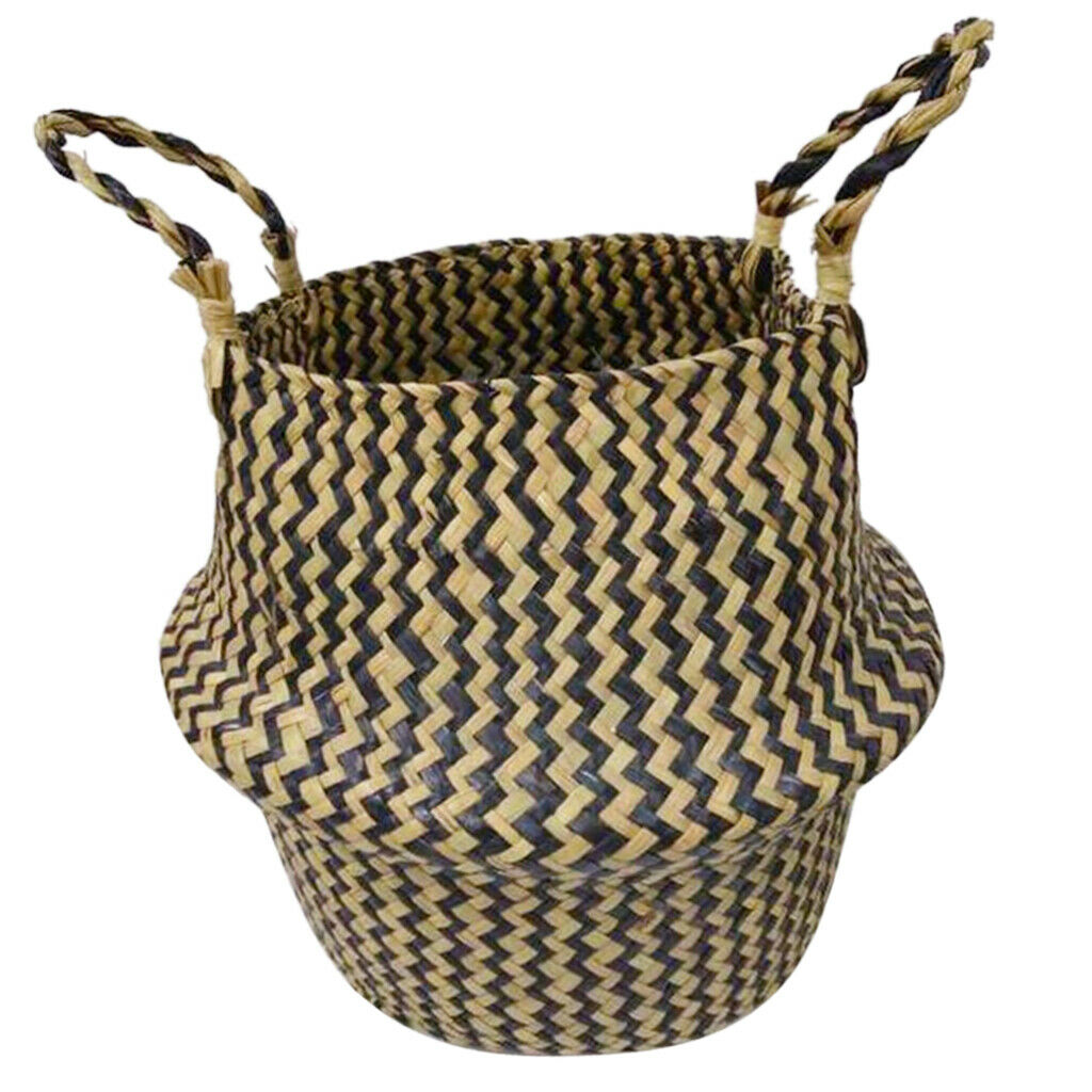 Foldable Storage Basket Straw Woven Flower Basket Flowerpot Garden Planter 2