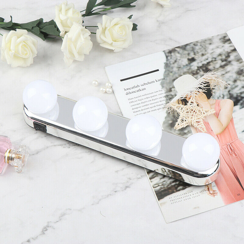 LED Vanity Mirror Lights Make Up Light 4 LED Bulbs Portable Cosmetic MirrorBDAU