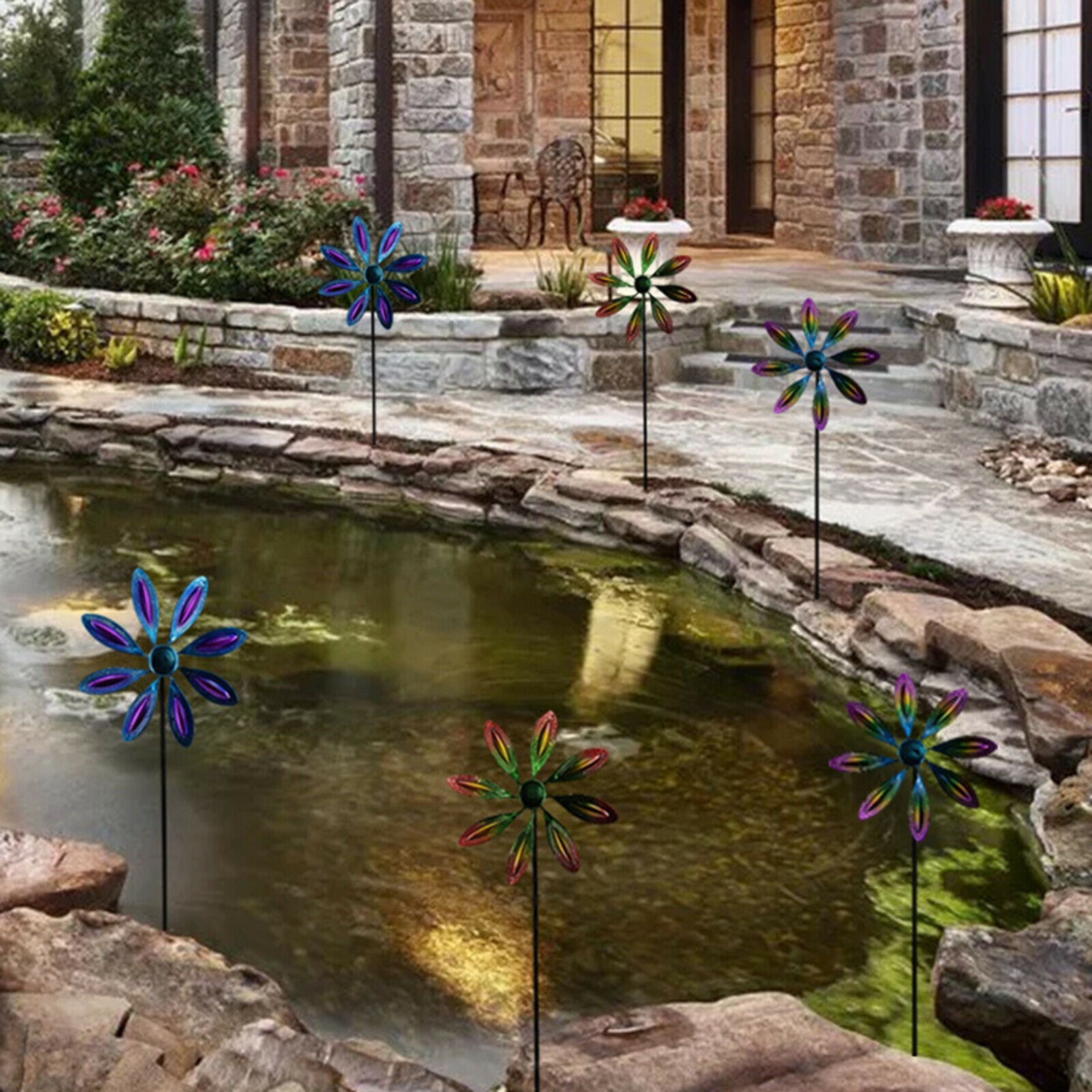 Outdoor Windmill Stick Iron Garden Stake Lawn Patio Landscape Ornaments F