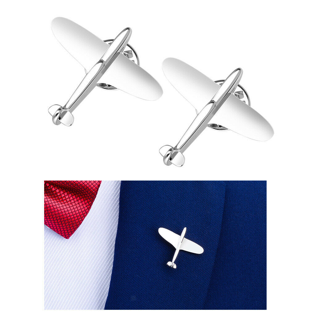 2 Pieces Fashion Airplane Design Lapel Pin Collar Pin Banquet Decor for Men