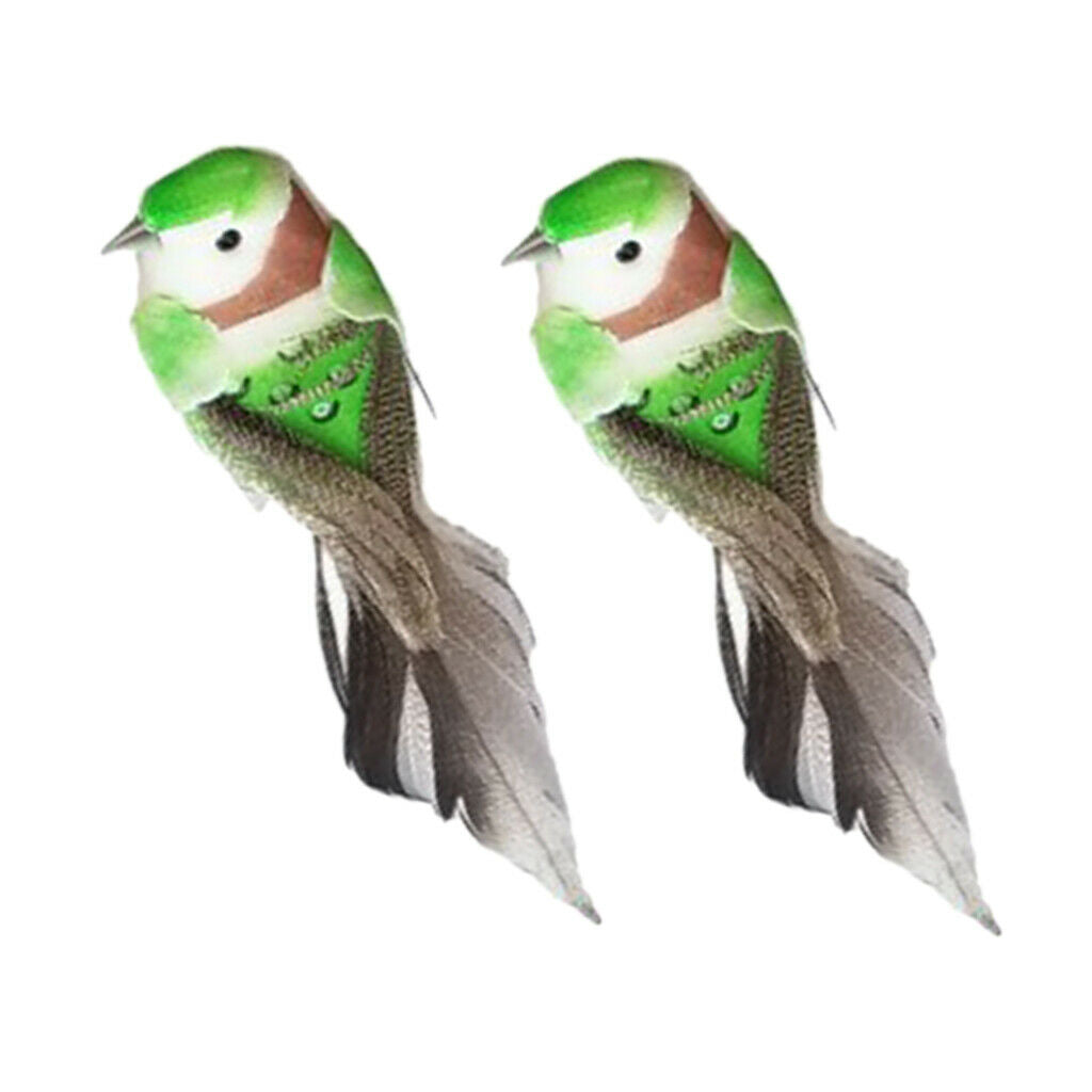 2pcs Colours Artificial Feathered Foam Birds Garden Home Decoration Green