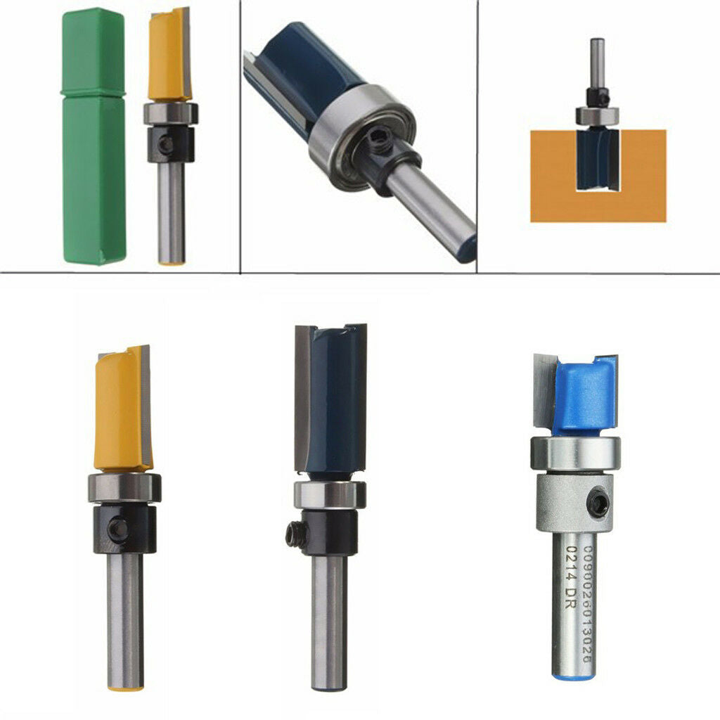 6pcs Flush Trim Template Router Bit - 1/4" Shank - Carbide Tip Rotary Tool