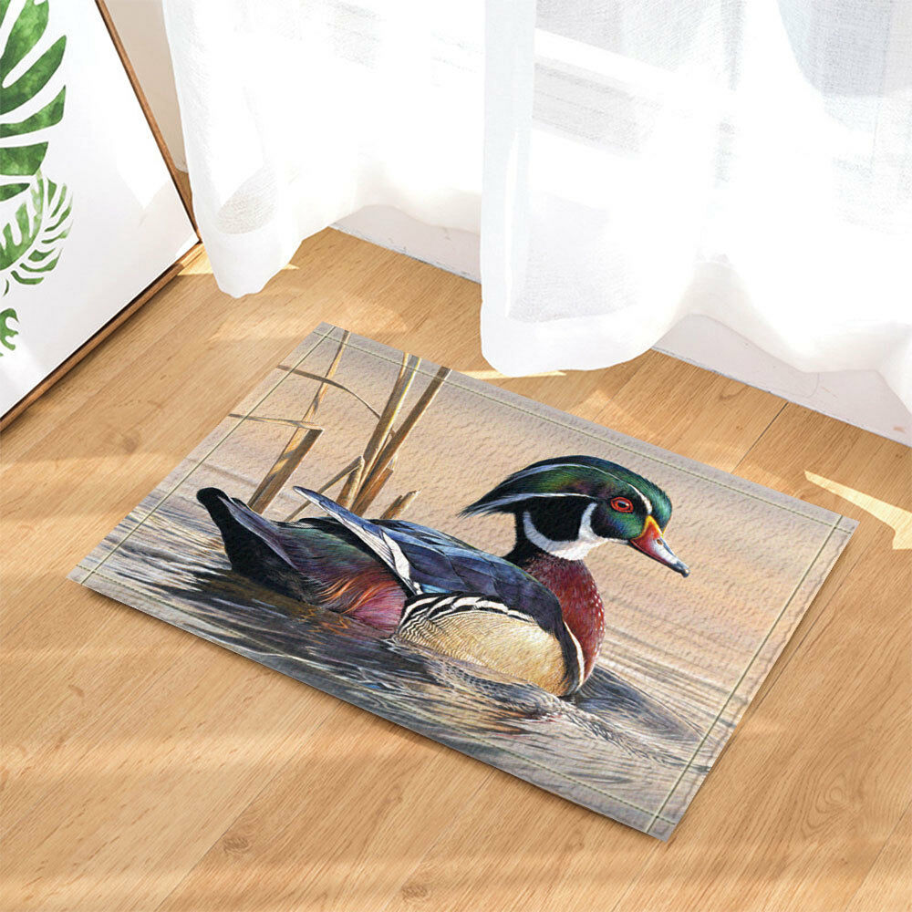 Mandarin Ducks Birds on River Bathroom Rug Non-Slip Floor Indoor Door Mat 16X24"