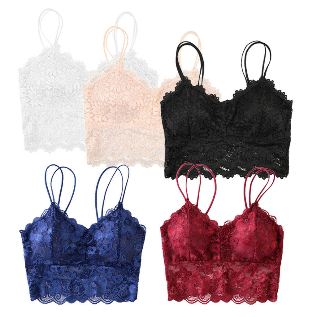 5 Pieces Women's Lace Removable Padded Bralette Push Up Lace Bra Crop Top