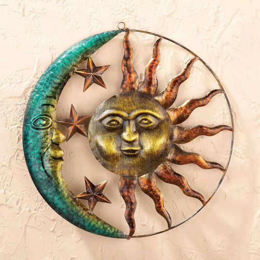 Retro Iron Sun Moon Ornaments Window Wall Hanging Plaque Decoration 29cm