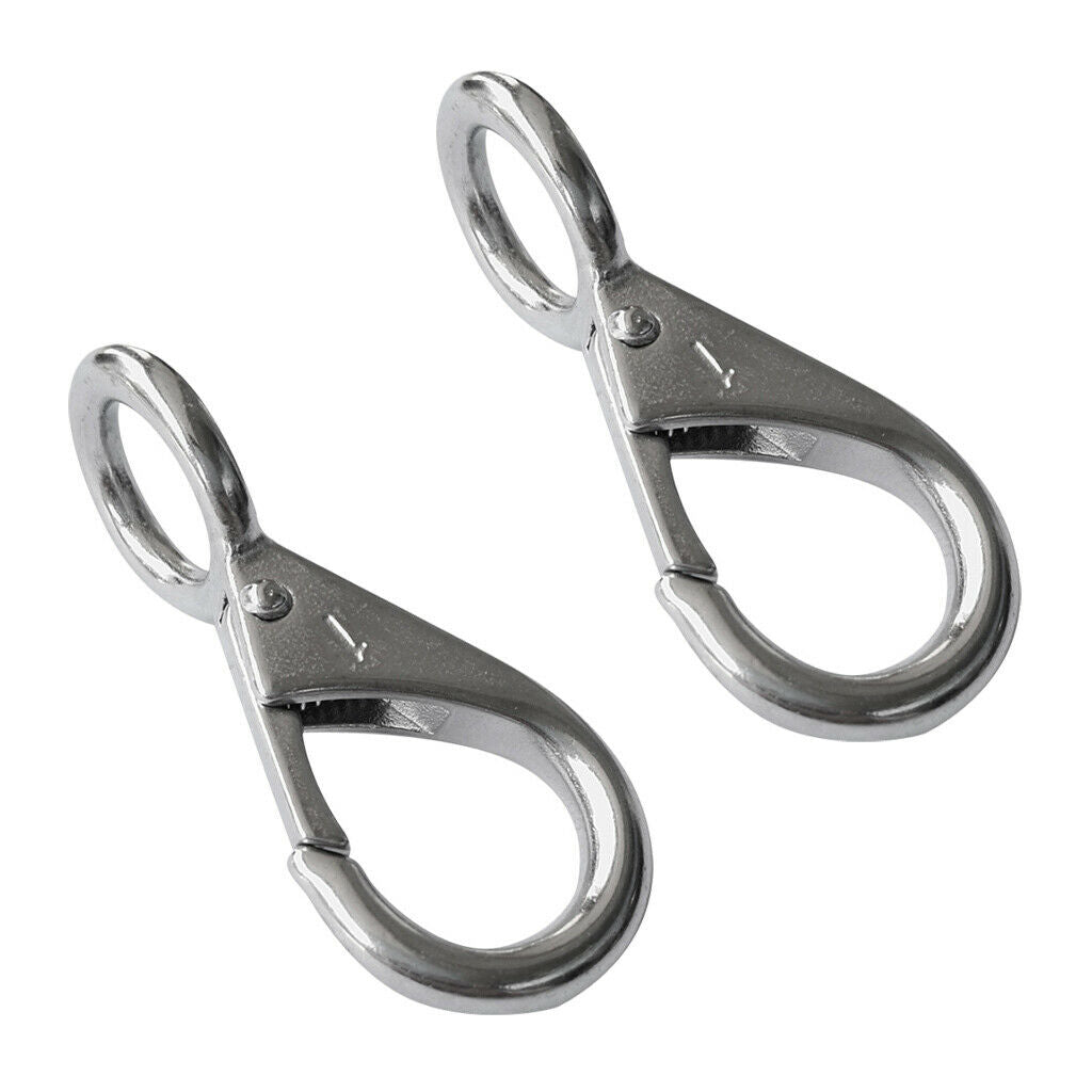 2pcs Marine Grade Stainless Steel Spring Loaded Fixed Eye Snap Hooks for