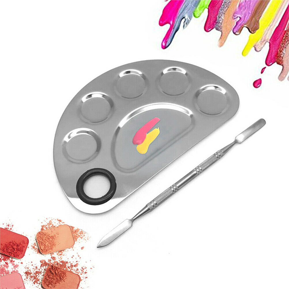 6 Holes Stainless Steel Makeup Palette Nail Art Polish Plate Mixing Foundation