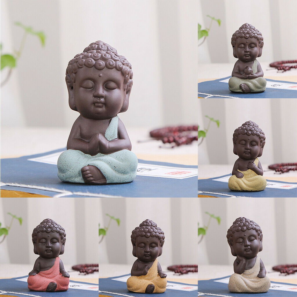 6 Piece Monk Buddha Ceramic Statue Tea Tray Craft