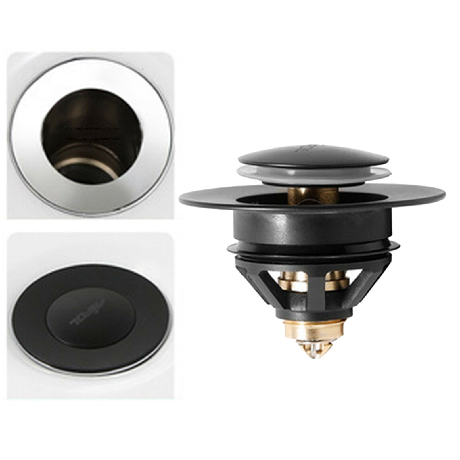 2-in-1 Wash Filter Sink Bathtub Plug with Basket Bathroom 37 to 40mm Black