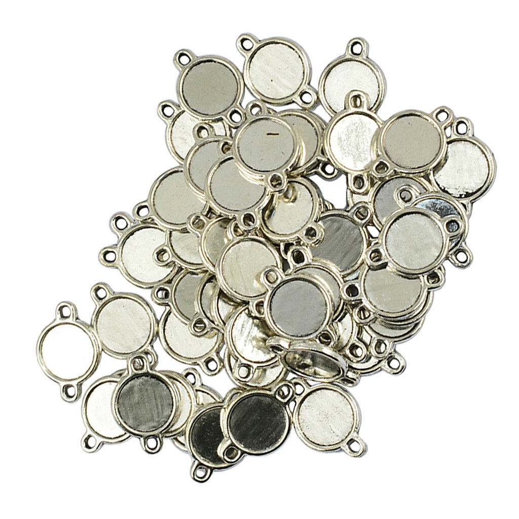 50x Double Sided Blank Bezel Pendants Blanks Base Tray for DIY Jewelry 10mm