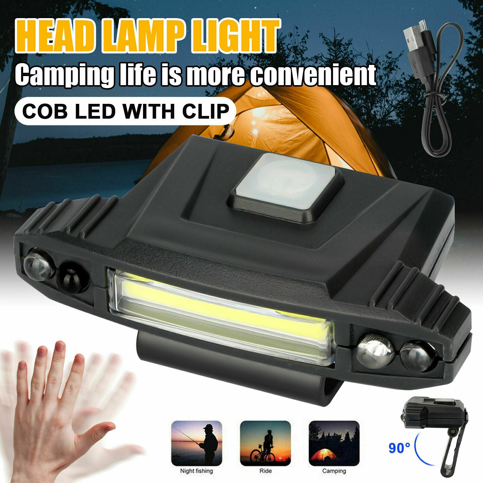 Cap LED Clip-on Headlamp USB Rechargeable Sensor Hat  Headlight Lamp Torch Light