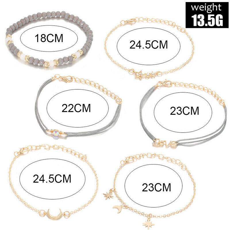 6pcs/set Bohemian Women Tassels Leaves Circular Chains Bangle Jewel.l8