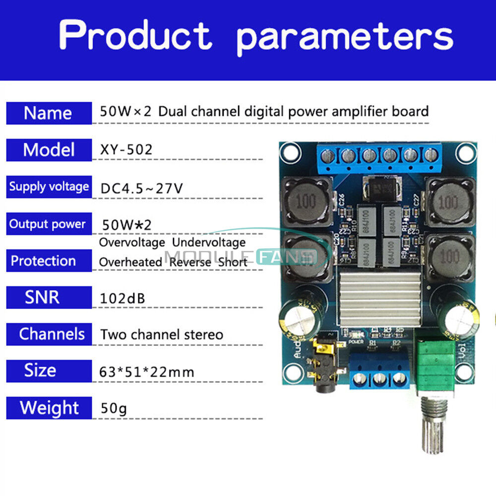 DC4.5-27V TPA3116 D2 50W+50W 50Wx2 Dual Channel Power Amplifier Board Stereo