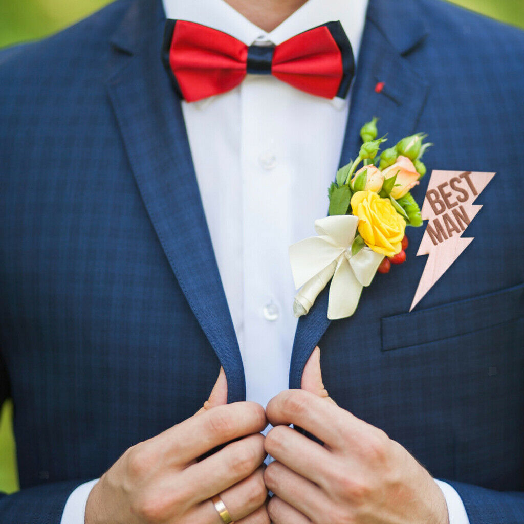 Best Man Wooden   Style Men's Brooch Groom Badge for Rustic Wedding