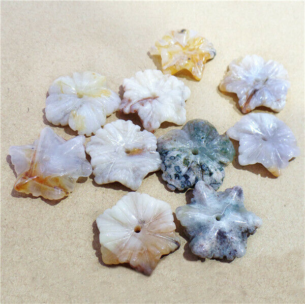 5Pcs 20x5mm Natural Bamboo Leaf Agate Hand-Carved Flower Pendant Beads HH8423