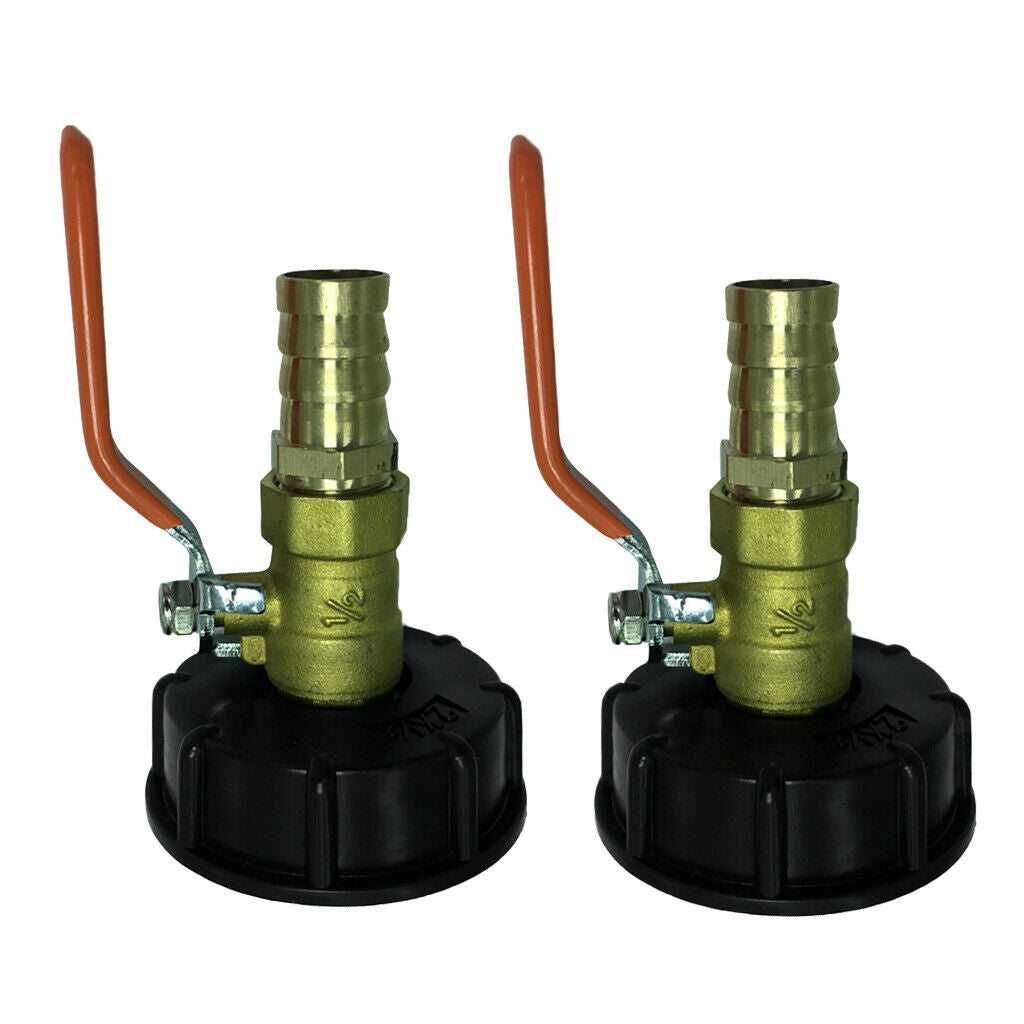 Set of 2, Ton Barrel Tap Adapter S60x6 Thread w/ Straight Full Brass Valve
