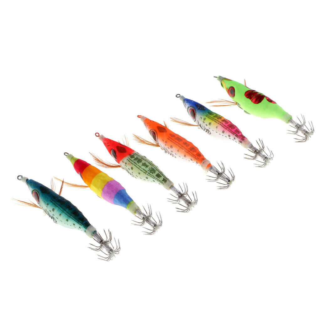 6pcs Luminous Tail Squid Jigs Fishing Lure Hook Shrimp Fishing Lure 6 Colors