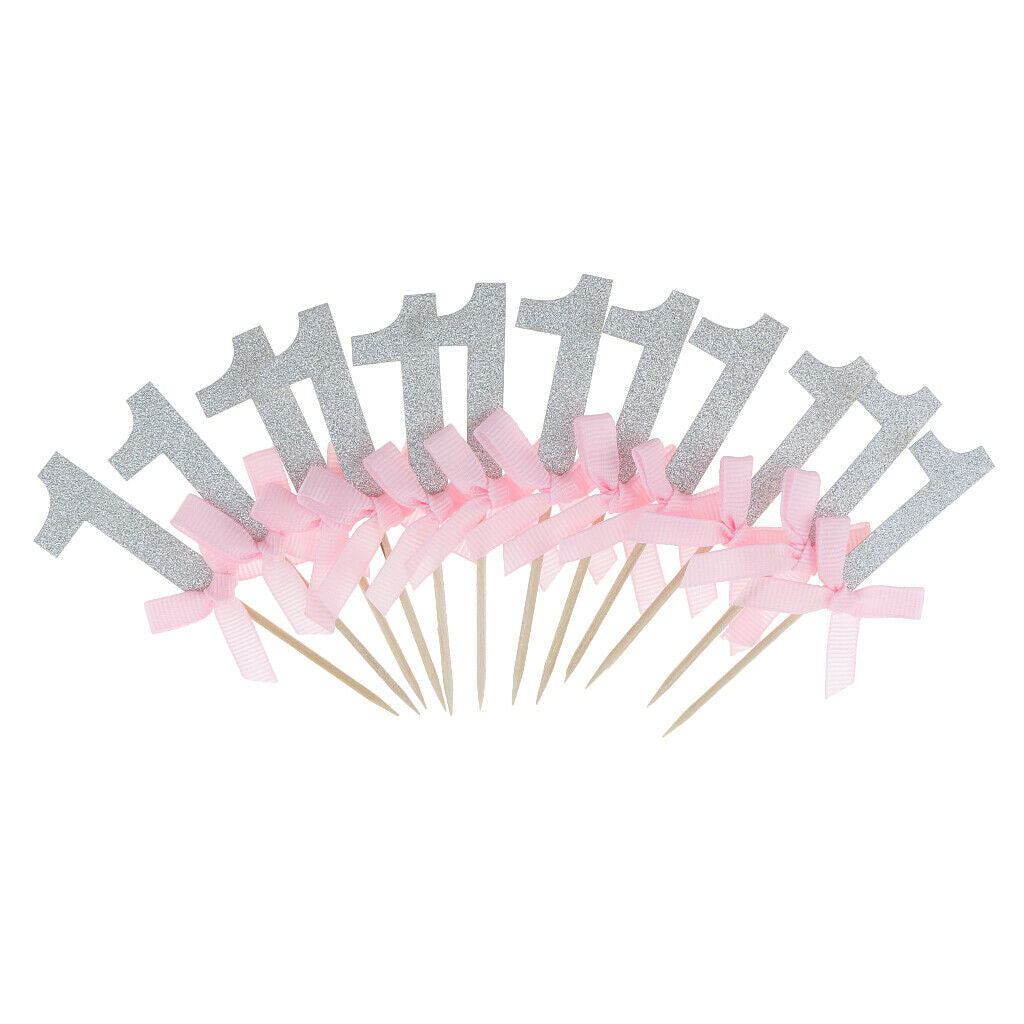 12x Glitter Number One Cake Toppers Cupcake Picks Kids 1st First Birthday