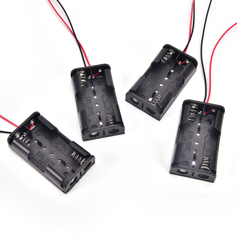2pcs Black 2 x 1.5V AA Battery Holder Case Box w Wire Lead joJC.l8