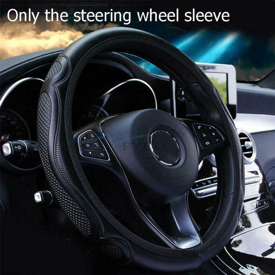 1PCS Black Leather Car Steering Wheel Cover Non-slip For 37-38CM Steering Wheel