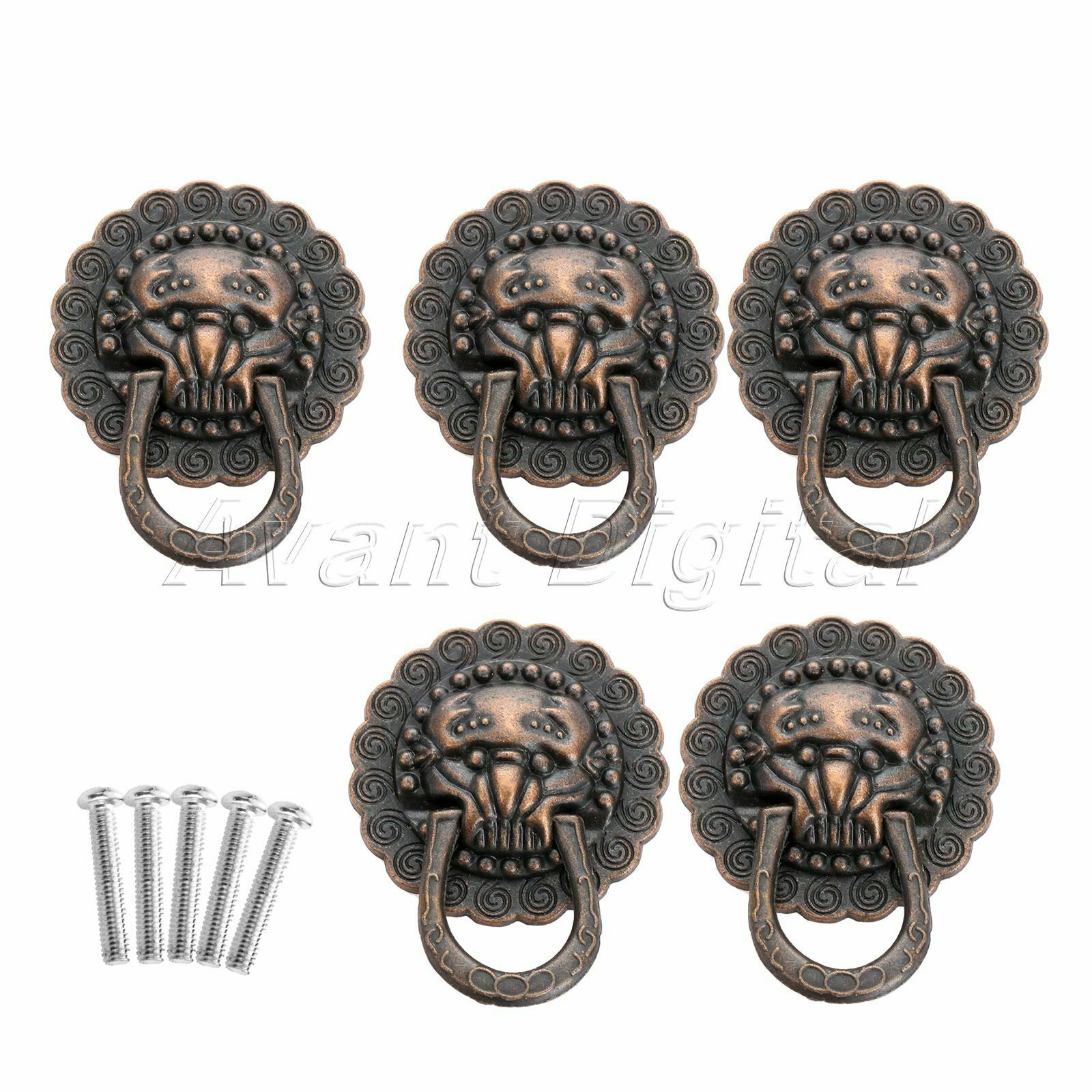 5pc Metal Lion Head Furniture Cabinet Knobs Ring Drawer Door Pull Handle 29*37mm