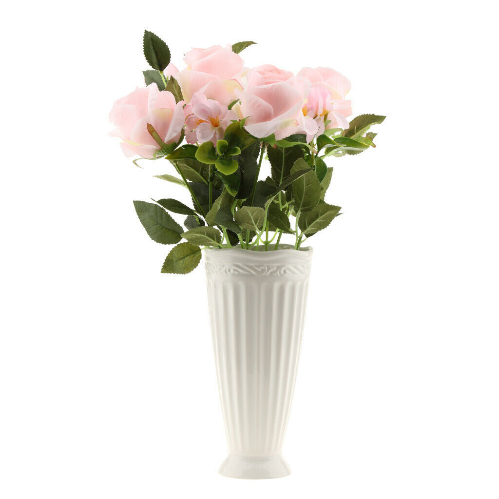 Artificial 9 Heads Roses Bouquet with Leaves Wedding Garden Decor Pink