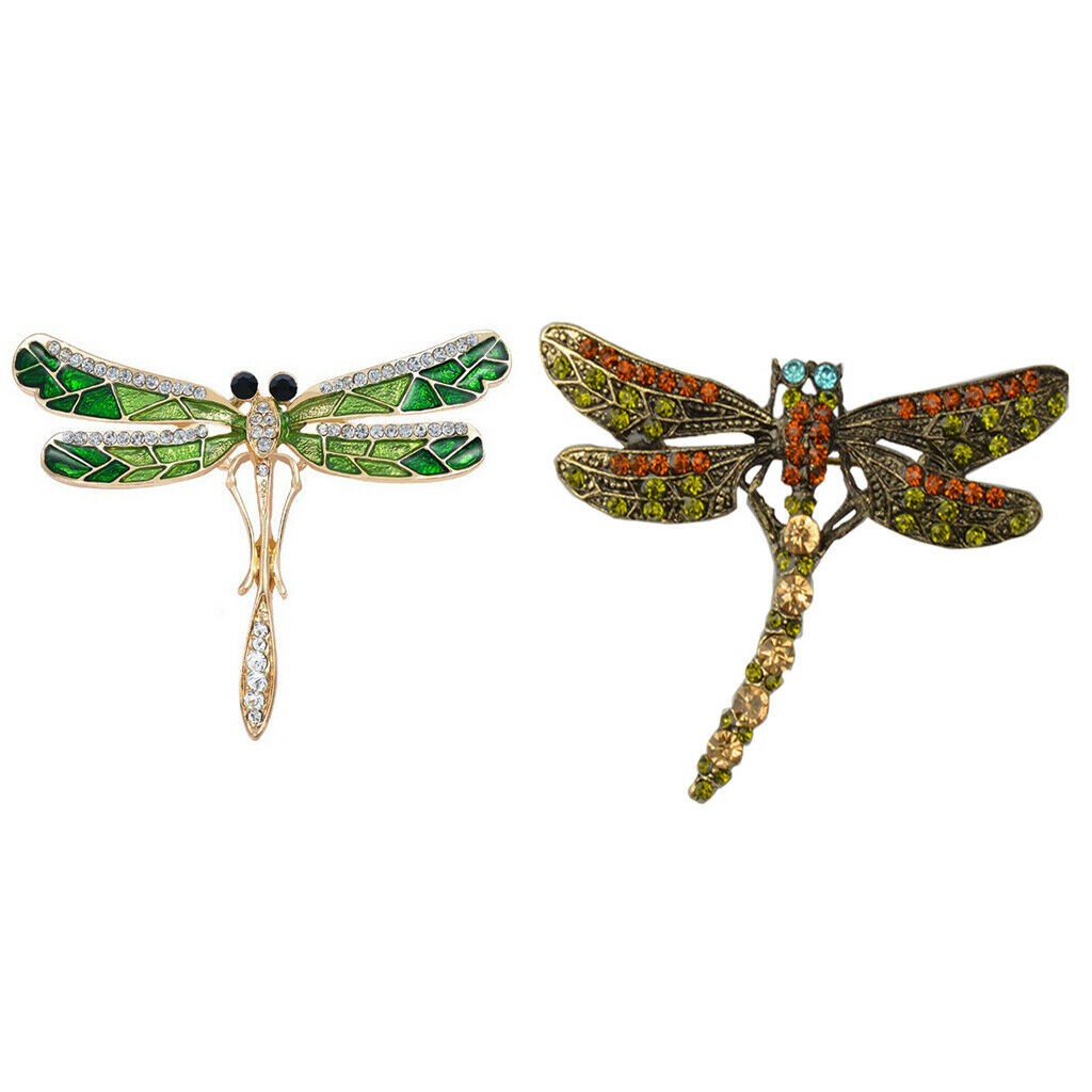 2pcs Women Alloy Metal Crystal Rhinestone Dragonfly Pin Brooches