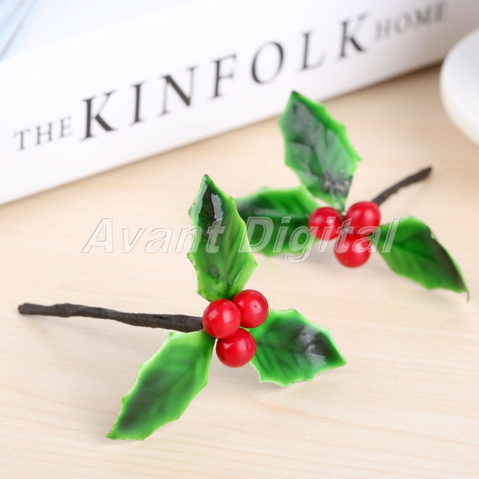Decoration Artificial Berries Flowers Green Leaves DIY Christmas Ornaments 5Pcs