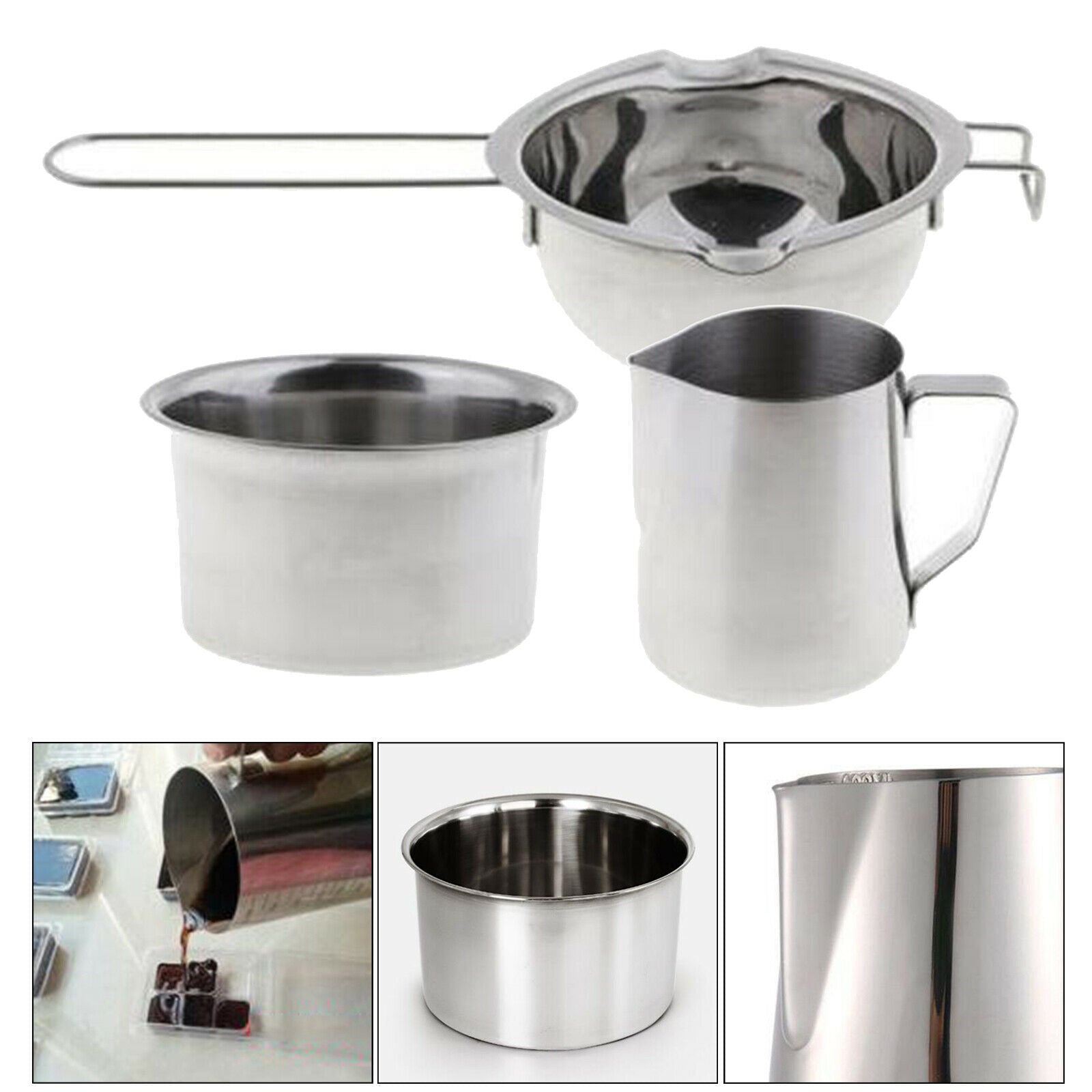 3pc Metal Candle Wax Melting Pot Double Boiler 600ml Pitcher for DIY Soap Making