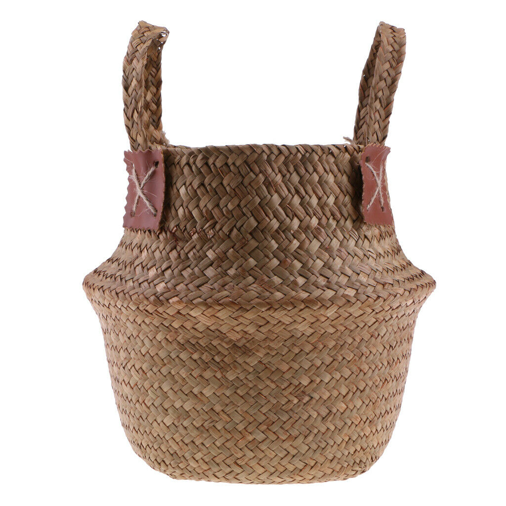 StrawWoven Flower Pot Vase Basket Green Plant Holder 36x32cm Brown