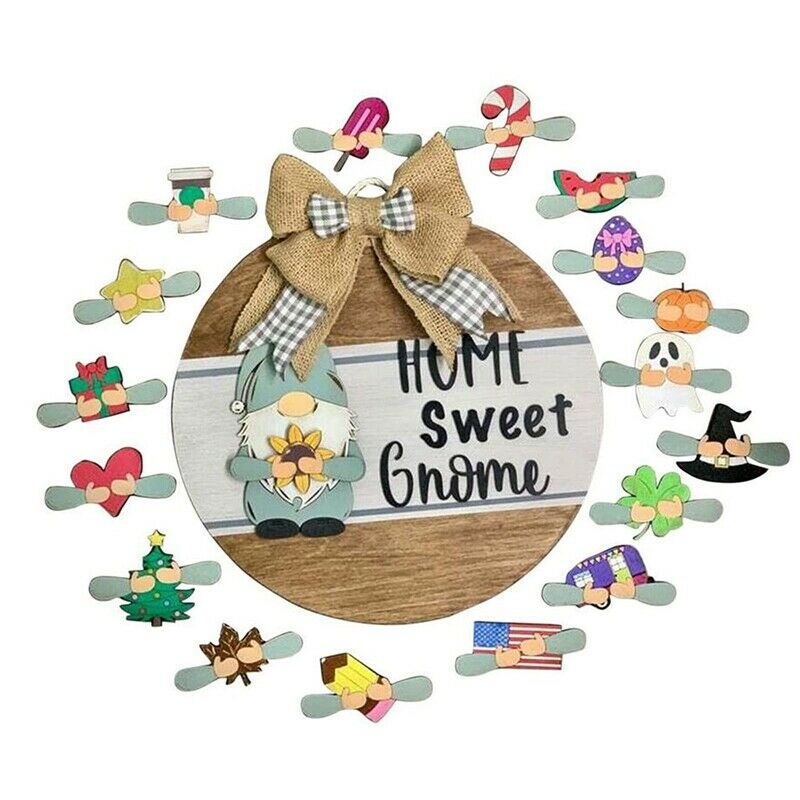 Welcome Sign Front Door Hanger Interchangeable Home Sweet Gnome Cute WelcomeA9U3