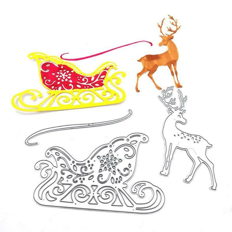 Christmas Elk Sledding Carbon Steel Cutting Dies DIY Scrapbooking Photo Album