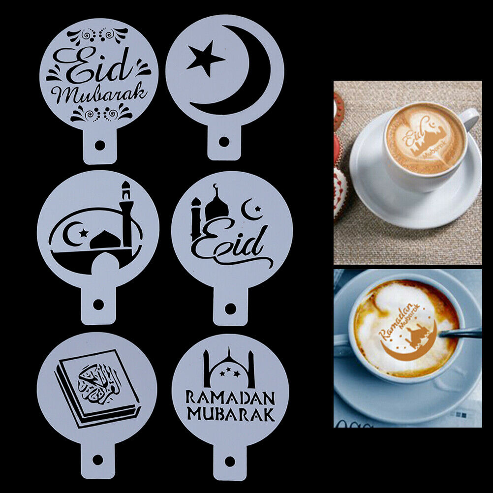 6x Eid Mubarak Coffee Stencil DIY Ramadan Coffee Printing Template Cake D.l8