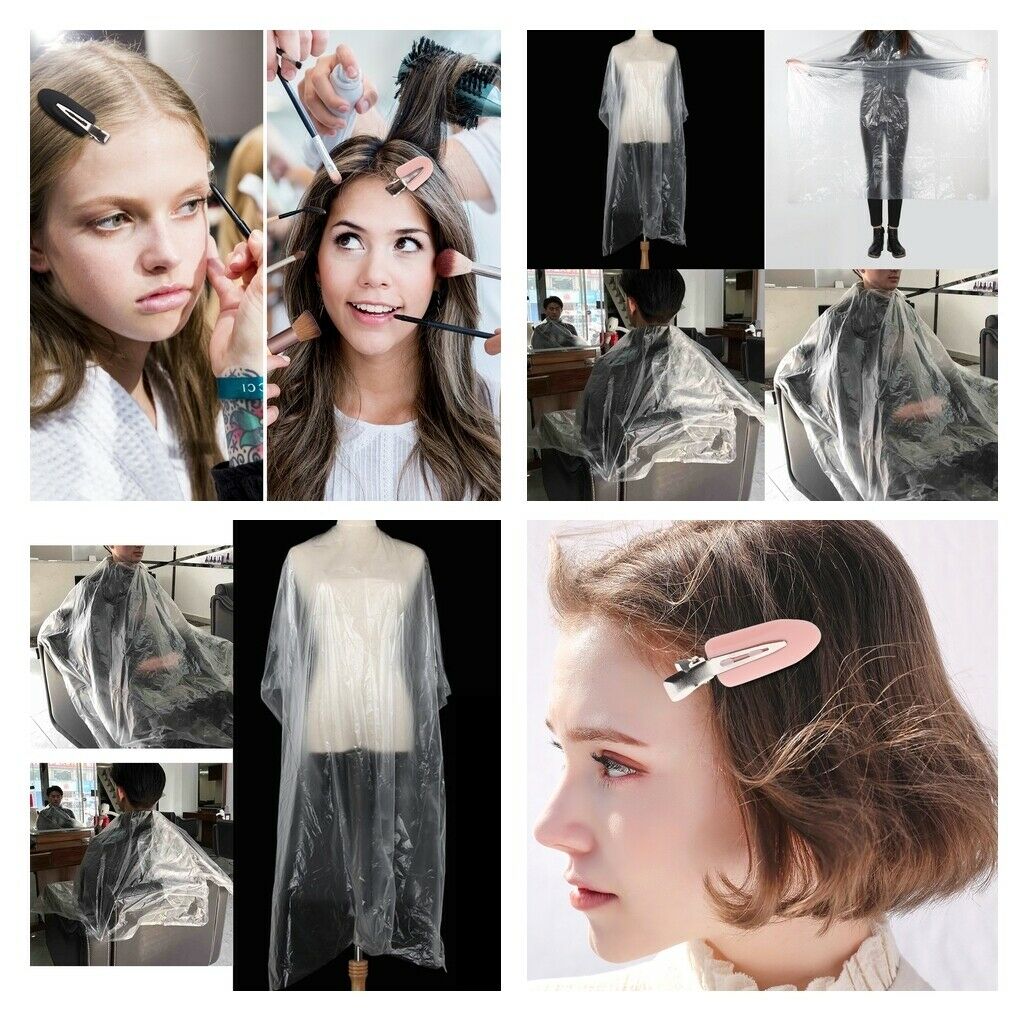 50x Disposable Hair Cutting Cape Gown Barber Capes Cloth + No Bend Clips