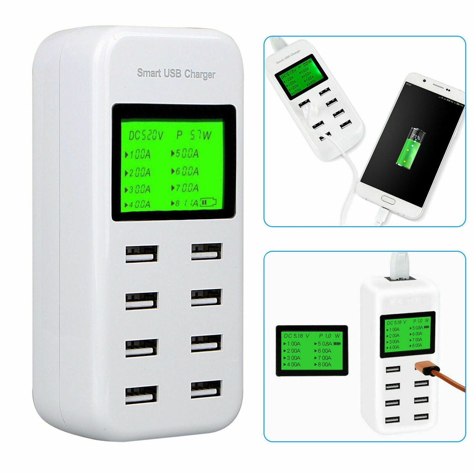 8-Port Smart Multi USB AC Wall Charger Hub Smart Fast Wall Charging Station LCD